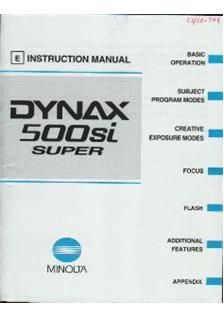 Minolta Dynax 500 si Super manual. Camera Instructions.